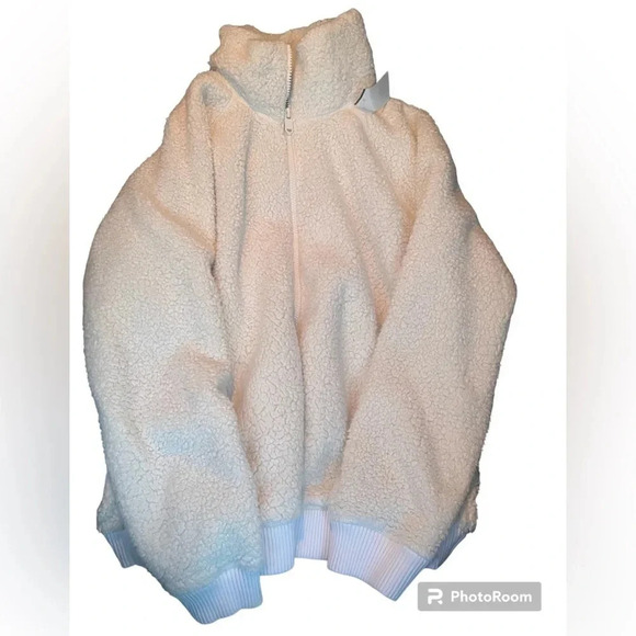 ATHLETA Jacket Womens Medium Ivory Tugga Sherpa Pockets Athleisure - Picture 5 of 5